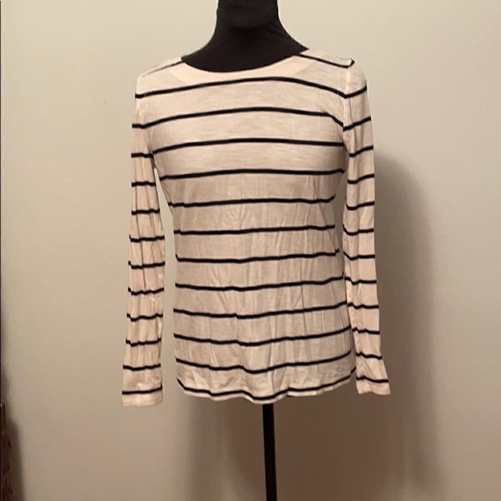 ANN TAYLOR LOFT black cream striped shirt M